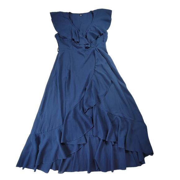Shein Blue Wrap Around Style Sleeveless Ruffle Dress Women's Size L - Picture 7 of 7